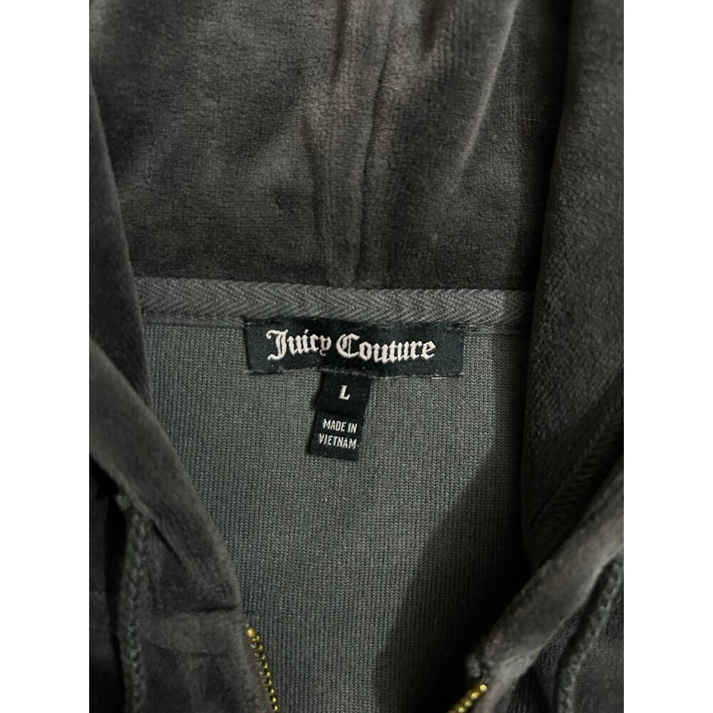 Juicy Couture Y2k Velour Track Full Bling J Zip Hooded Gray Jacket Size Large - Picture 3 of 9